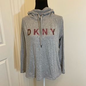 DKNY Sport Hooded Thin Sweatshirt Logo Athletic Athleisure Top EUC
